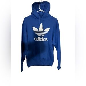 Blue pullover hoodie adidas logo in white